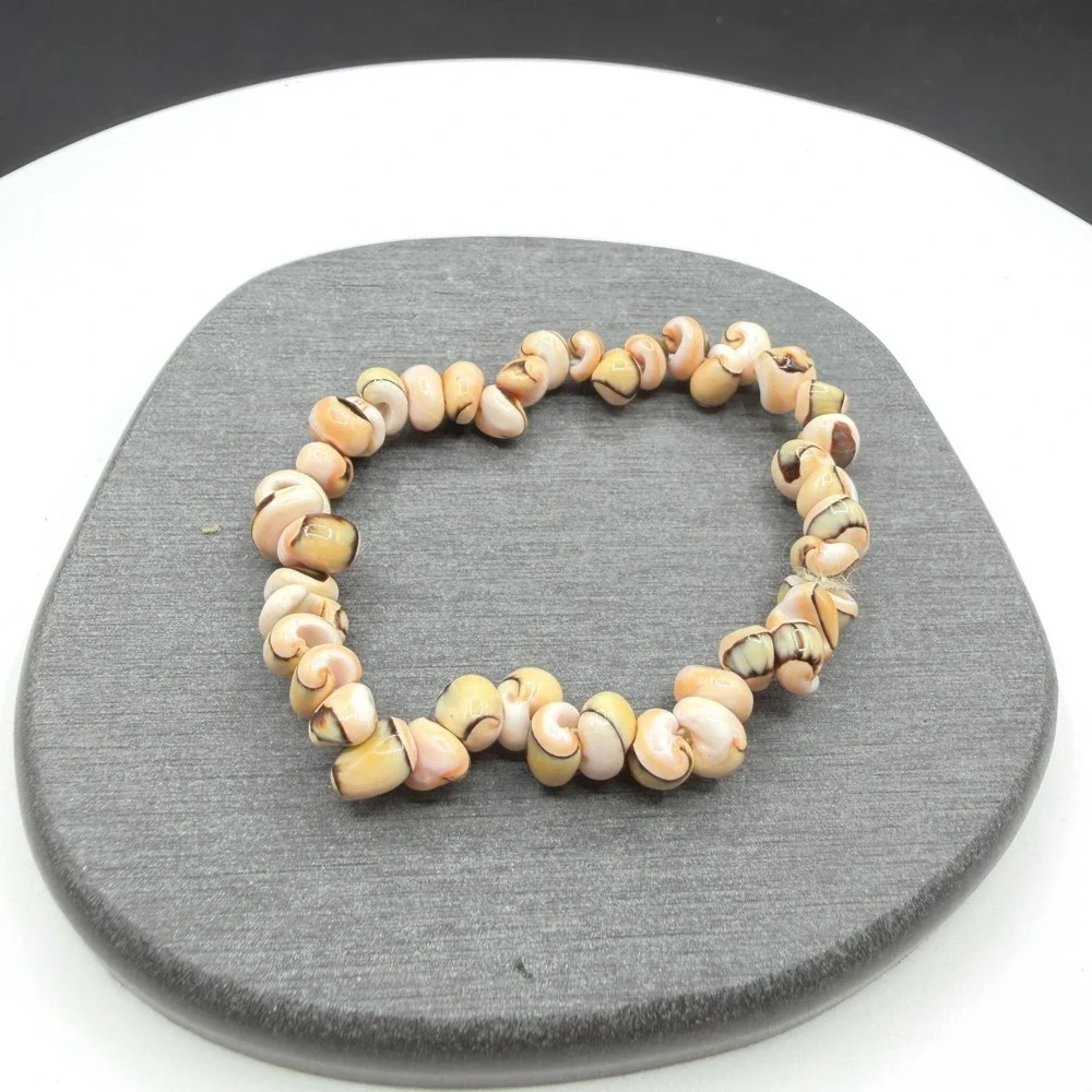 Natural Shell Chip Stretch Bracelet Peach Cream Brown Boho Coastal Beach Jewelry